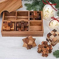 Holzpuzzles, „Logical Mind“ (6er-Set) – Handgefertigtes Set aus sechs Holzpuzzles aus Thailand