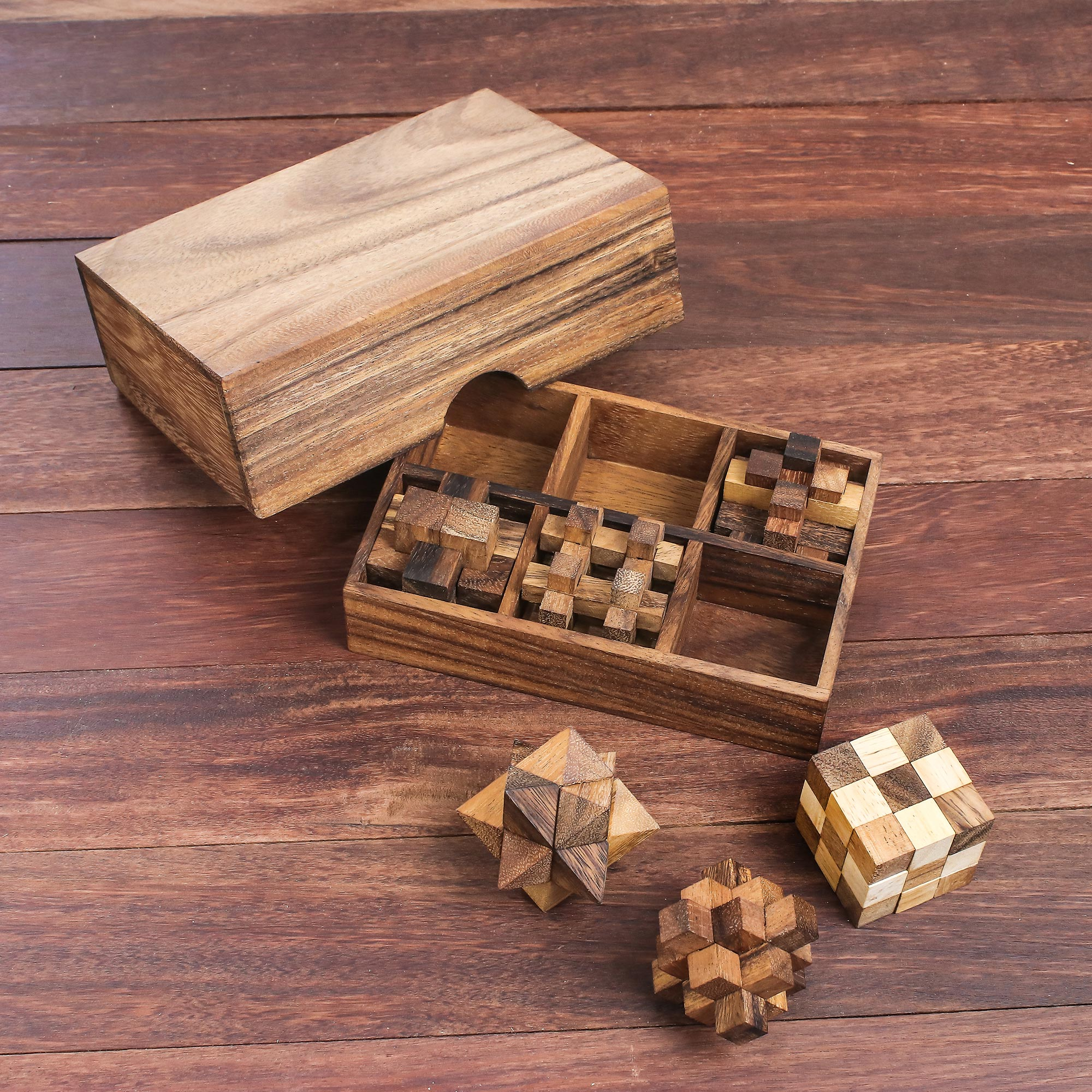 Handcrafted Set of Six Wooden Puzzles from Thailand - Puzzle Set | NOVICA