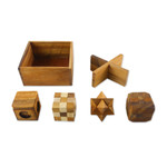 Wood puzzles, 'Mini Puzzles' (set of 6) - Handmade Set of Six Mini Wooden Puzzles from Thailand