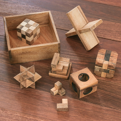 Wood puzzles, 'Five Puzzles' (set of 5) - Handmade Set of Five Wooden Puzzles from Thailand