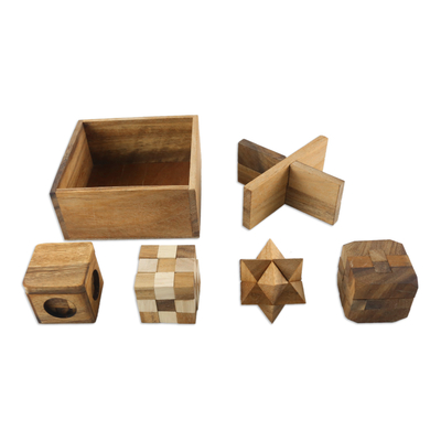 Wood puzzles, 'Five Puzzles' (set of 5) - Handmade Set of Five Wooden Puzzles from Thailand