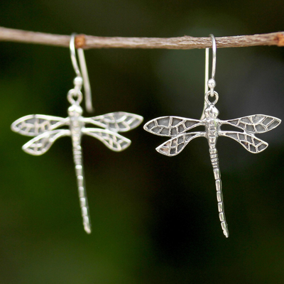 Sterling silver dangle earrings, 'Skyward Wanderers' - Dragonfly Sterling Silver Dangle Earrings from Thailand
