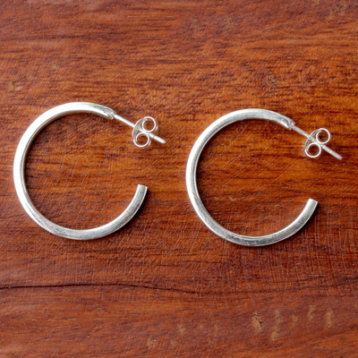 Sterling silver half hoop earrings, 'Glistening Halves' - Sterling Silver Half Hoop Earrings from Thailand