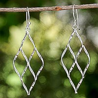 Sterling silver dangle earrings, 'Swirling Diamond'