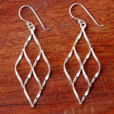 Sterling silver dangle earrings, 'Swirling Diamond' - Diamond Shape Openwork Dangle Earrings from Thailand