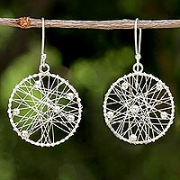 Sterling Silver Round Dangle Earrings from Thailand,'Good Dream'
