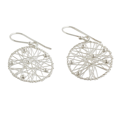Sterling silver dangle earrings, 'Good Dream' - Sterling Silver Round Dangle Earrings from Thailand