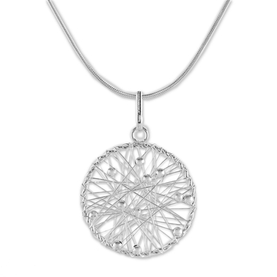 Sterling silver pendant necklace, 'Good Dream' - Sterling Silver Round Pendant Necklace from Thailand