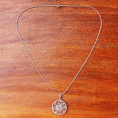 Sterling silver pendant necklace, 'Good Dream' - Sterling Silver Round Pendant Necklace from Thailand