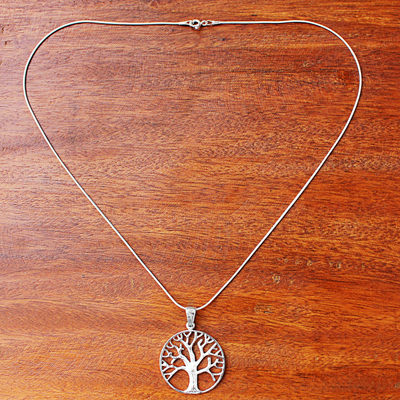 Sterling silver pendant necklace, 'December Tree' - Sterling Silver Tree Pendant Necklace from Thailand