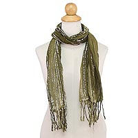 Batik tie-dyed cotton scarf, Speckled Field in Olive