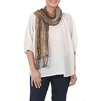 Featured review for Batik tie-dyed cotton scarf, Speckled Field in Clay