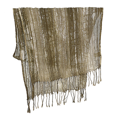 Batik tie-dyed cotton scarf, 'Speckled Field in Clay' - Batik Tie-Dyed Cotton Scarf in Clay from Thailand