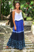 Tie-dyed cotton skirt, 'Boho Batik in Royal Blue' - Tie-Dyed Cotton Skirt in Royal Blue and Black Thailand thumbail
