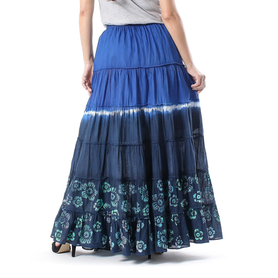 Falda de algodón teñida - Falda de algodón teñido anudado en azul real y negro Tailandia