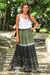 Cotton batik skirt, 'Festive Summer in Olive' - Tie Dye Cotton Batik Skirt in Olive and Coal Black Thailand