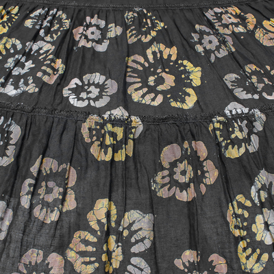 Batik cotton skirt, 'Festive Summer in Brown' - Tie Dye Batik Cotton Skirt in Brown and Coal Black Thailand