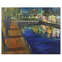 'Midnight in Chiang Mai Moat' - Impressionist Painting of a City Night Scene from Thailand