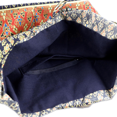 Bolso bandolera de algodón - Bolso de hombro tailandés de algodón rojo y negro hecho a mano