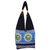 Cotton blend shoulder bag, 'Spiral and Shine' - Blue and Black Cotton Blend Shoulder Bag with Elephant Motif