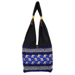Cotton blend shoulder bag, 'Thai Siam' - Black and Blue Cotton Blend Shoulder Bag from Thailand