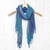 Silk scarf, 'Blue Denim Summer' - Hand Woven Fringed Silk Scarf in Denim Blue from Thailand (image 2) thumbail