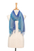 Silk scarf, 'Blue Denim Summer' - Hand Woven Fringed Silk Scarf in Denim Blue from Thailand thumbail
