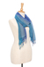 Silk scarf, 'Blue Denim Summer' - Hand Woven Fringed Silk Scarf in Denim Blue from Thailand