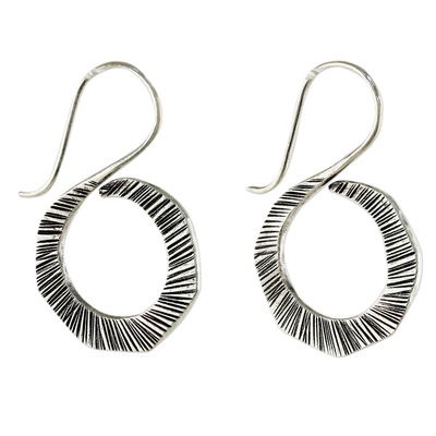 Silver drop earrings, 'Striped Swan' - Thai Silver Drop Earrings in Geometric Shape for Women