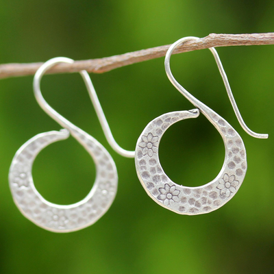 Silver floral drop earrings, 'Floral Swan' - Women's Silver Floral Drop Earrings from Thailand