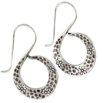 Silver floral drop earrings, 'Floral Swan' - Women's Silver Floral Drop Earrings from Thailand