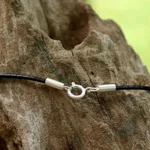 Sterling silver pendant necklace, 'Exquisite Cross' - 925 Sterling Silver Cross on Black Braided Cord Necklace