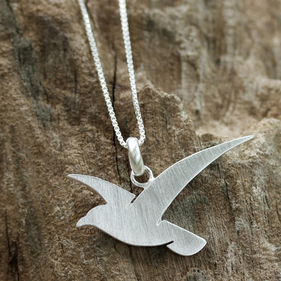 Sterling silver pendant necklace, 'Flying Martin' - Flying Martin Bird Sterling Silver Necklace from Thailand