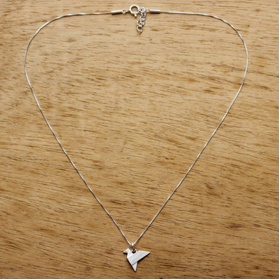 Sterling silver pendant necklace, 'Origami Flight' - Origami Bird Sterling Silver Pendant Necklace from Thailand