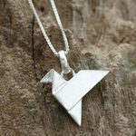 Sterling silver pendant necklace, 'Origami Flight' - Origami Bird Sterling Silver Pendant Necklace from Thailand