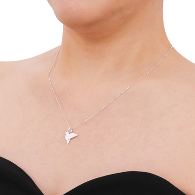 Collar colgante de plata esterlina - Collar con colgante de plata esterlina con pájaro de origami de Tailandia