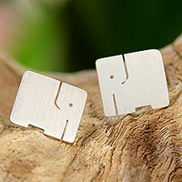 Sterling silver stud earrings, 'Exquisite Elephant'