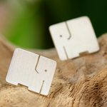 Sterling silver stud earrings, 'Exquisite Elephant' - Handmade Thai Sterling Silver Post Elephant Post Earrings