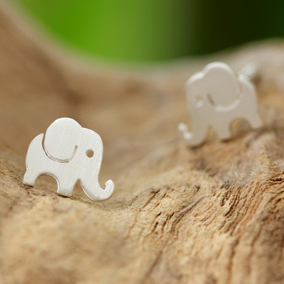 Knopfohrringe aus Sterlingsilber - Handgefertigte Elefanten-Ohrringe aus thailändischem Sterlingsilber