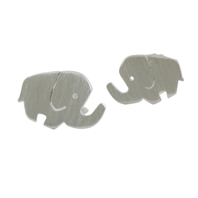Sterling silver stud earrings, 'Happy Little Elephants' - Sterling Silver Elephant Stud Earrings from Thailand