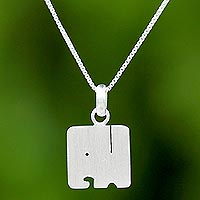 Sterling silver pendant necklace, 'Box Elephant'