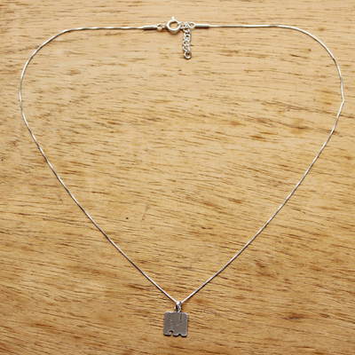Halskette mit Anhänger aus Sterlingsilber - Thailändische Halskette mit quadratischem Elefantenanhänger aus Sterlingsilber