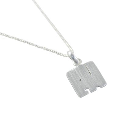 Sterling silver pendant necklace, 'Box Elephant' - Thai Sterling Silver Square Elephant Pendant Necklace