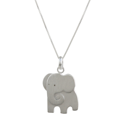 Sterling silver pendant necklace, 'Always Elegant' - Thai Sterling Silver Elephant Relief Pendant Necklace