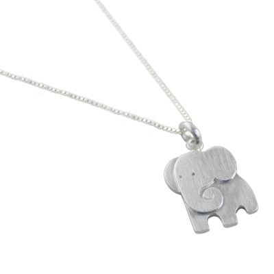 Sterling silver pendant necklace, 'Always Elegant' - Thai Sterling Silver Elephant Relief Pendant Necklace