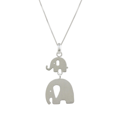 Sterling silver pendant necklace, 'Mom and Son Elephants' - Thai Sterling Silver Pendant Necklace with Two Elephants