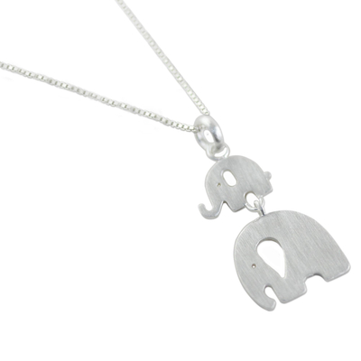 Sterling silver pendant necklace, 'Mom and Son Elephants' - Thai Sterling Silver Pendant Necklace with Two Elephants