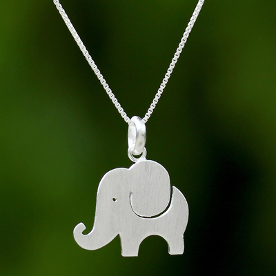 Sterling silver pendant necklace, 'Elephant Friend' - Thai Sterling Silver Pendant Necklace of a Friendly Elephant