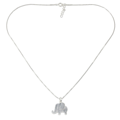 Thai Sterling Silver Pendant Necklace of a Friendly Elephant
