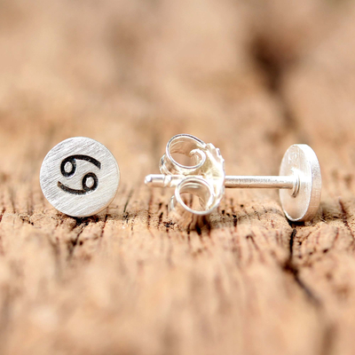 Sterling silver stud earrings, 'Satin Cancer' - Sterling Silver Cancer Stud Earrings from Thailand